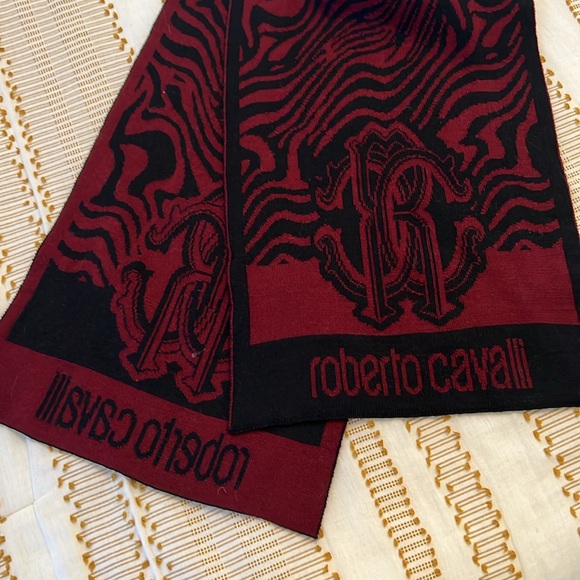 ROBERTO CAVALLI Red Wool Blend Tiger Print Mens Scarf l - Picture 5 of 5